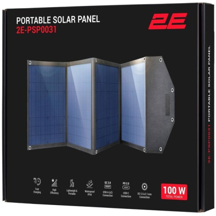 Портативна сонячна панель 2E, DC 100 Вт, USB-С 45 Вт, USB-A 18 Вт, USB-A 12 Вт (2E-PSP0031)